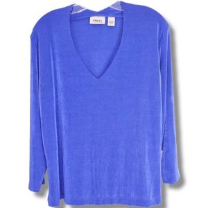 Chico's Violet Blue Top Jersey Travelers V Neck LS Wrinkle Free XL